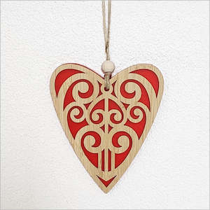 Ornament Heart 12 - Koru Heart 2 Red Satin Acrylic
