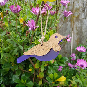 Hanging Ornament - Tui (Bamboo+Purple Satin Acrylic)