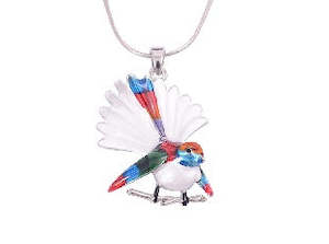 Boxed Colourful Fantail Rhodium Pendant