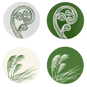 Coasters: Ponga & Toetoe Green and Ivory Coasters