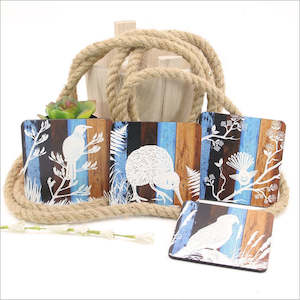 Coasters: Coasters Set - Aged Timber Birds