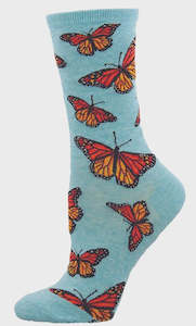 Cotton Socks: Women Cotton Socks -Social Butterfly - Blue Heather