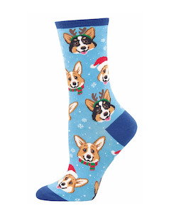 Cotton Socks: Women's Socks - Happy Pawlidays - Blue