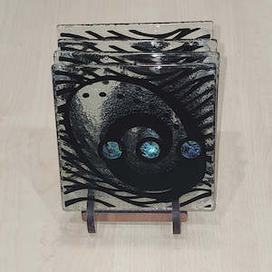 Glass Ornaments: NZ Made Ocean Paua Glass Coasters - Pack of 4