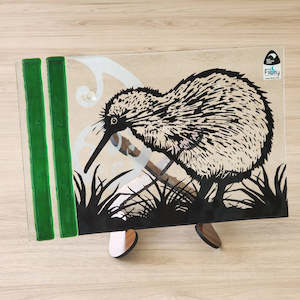 NZ Made Glass Plate - Kiwi and the Ponga Frond