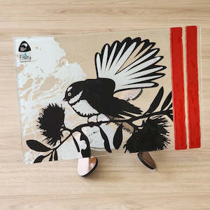 Glass Ornaments: NZ Made Glass Plate - Piwakawaka and the Pohutukawa