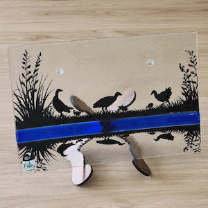 NZ Made Glass Rectangle Plate - Reflections Pukeko