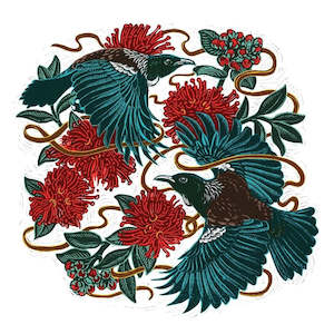 Christmas Card - Wolfkamp & Stone - Lino Cut Tuis & Pohutukawa