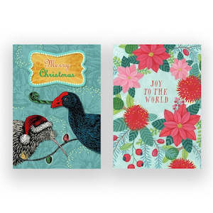 Christmas notecard - Pukeko Kiwi & Wreath Tree 8 Pkt