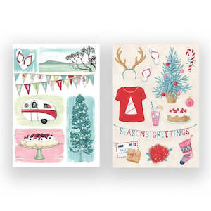 Christmas Cards: Christmas notecard - Pavlova & Christmas Icons Tree 8 Pkt