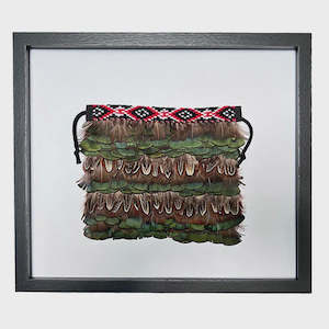 Room Decor: Framed: Pheasant Feather Mini Korowai w. Red Band