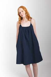 Night Dresses: Evie Slip, Navy Pinstripe