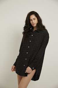 Night Dresses: Mira Shirt, Black Embroidery