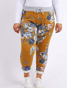 Anne + Kate Italian Blossom Print Mustard Trouser 16-20