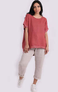 Anne + Kate Italian Sequin Hem Linen Lagenlook Top