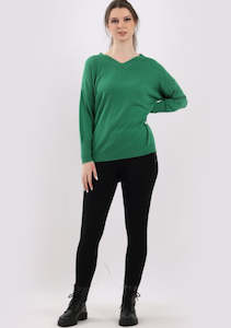 Anne Kate Tops: Anne + Kate Italian V-Neck Plain Ribbed Hi-Lo Lagenlook Knitted Top