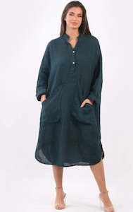 Anne Kate Dresses: Anne + Kate Italian Pisa Linen Front Pockets Midi Dress