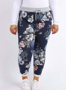 Anne + Kate Italian Blossom Print Navy Pant 10-12