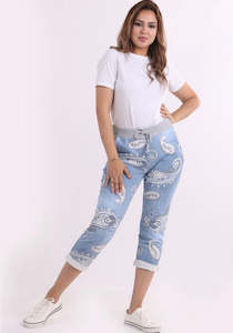 Anne + Kate Italian Paisley Print Light Denim Trouser 14-18