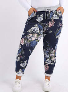 Size 16 20: Anne + Kate Italian Blossom Print Navy Pant 16-20