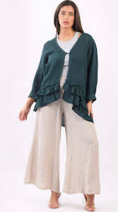 Anne Kate Tops: Anne + Kate Italian Plain Linen Ruffle Jacket