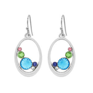 Ear Sense Hypoallergenic Earrings: Ear Sense Earring F368 20mm Silver Swarovski Multi Colour Crystal Oval Drops on a French Hook