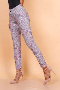 Reversible Denim Jeans: Onado Reversible Denim Jeans Houndstooth Pink