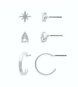 Ear Sense Silver Star/Teardrop/Hoop Trio FC313