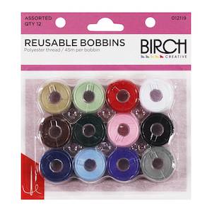 Haberdashery: Birch Pre-wound Bobbins 12 Pack