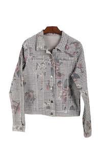 Onado Reversible Denim Jacket Houndstooth Grey