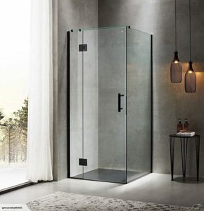 Black Frameless shower with tray and liner 970 x 970 x 2000mm