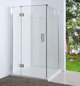 Products: Black Frameless shower with tray and liner 970 x 970 x 2000mm