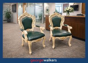 PR6557  Dark Green Leather  Decorative Vintage Style Chairs