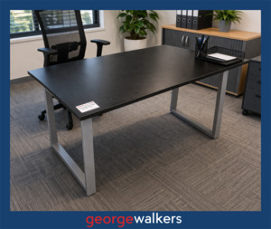 Desks: PR6635  Black Melteca Desk with Metal Frame