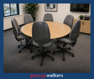 PR6641  Tawa/Grey Round Meeting Table + 6 Chairs Set