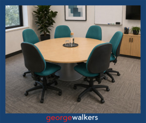 PR6640  Tawa/Teal Round Meeting Table + 6 Chairs Set