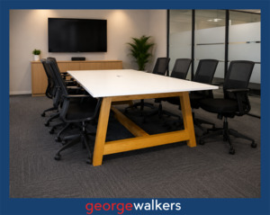Boardroom: BOARDROOM TABLE – WHITE / SOLID TIMBER – 2400 X 1200MM – PR6926