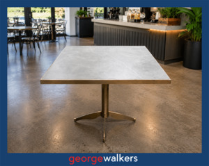 CAFE TABLE – STONE TILE TOP – BRASS BASE – 800MM - RRP APPROX $1200+ – PR6942