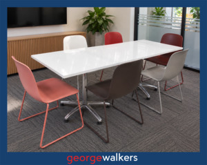 Meeting table - High gloss white - Chrome star bases - 2m - PR7057