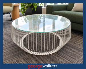 Coffee table – Basket style – Glass top – White – 90cm – PR7023