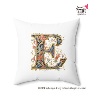 Products: Personalized Faux Suede White Throw Pillow with Illuminated Floral Alphabet E Georgie & Lexy