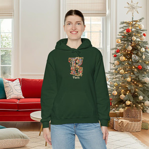 Products: Gildan 18500 Green Hooded Sweatshirt Personalized Name Illuminated Floral Letr A Georgie & Lexy
