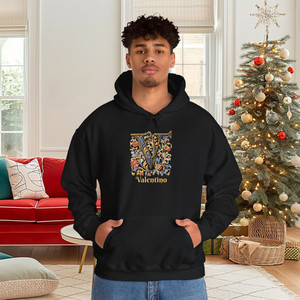 Products: Gildan18500 Black Hooded Sweatshirt Personalized Name Illuminated Floral Letr V Georgie & Lexy