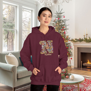 Products: Gildan 18500 Maroon Hooded Sweatshirt Personalized Name Illuminated Floral Let N Georgie & Lexy