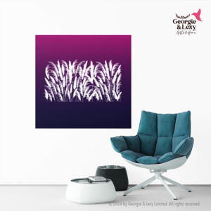 Products: Purple & White Art on Canvas 7 Sizes with Sunset White Pampas Grass Silhouettes Georgie & Lexy