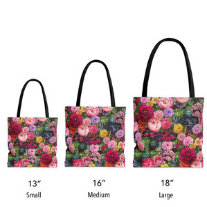 Products: Floral Tote Bags 3 Sizes with Bed of Flowers Roses, Peonies & Succulents Print Georgie & Lexy