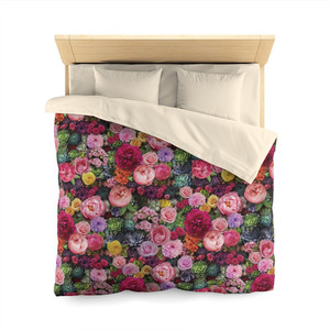 Products: Floral Queen Duvet Cover with Bed of Flowers Roses, Peonies & Succulents Print Georgie & Lexy