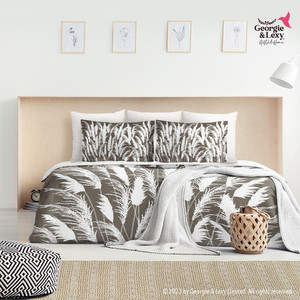 Products: Beige & White King Duvet Cover Coastal Sand Dune White Pampas Grass Silhouettes Georgie & Lexy