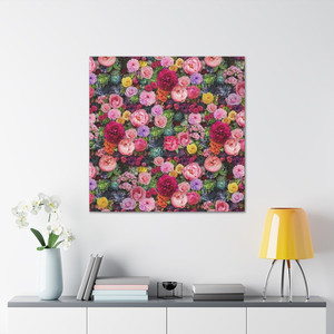 Products: Floral Square Art on Canvas Bed of Flowers Roses, Peonies & Succulents Print Georgie & Lexy