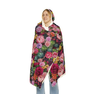 Products: Floral Hooded Blanket with Bed of Flowers Roses, Peonies & Succulents Print Georgie & Lexy